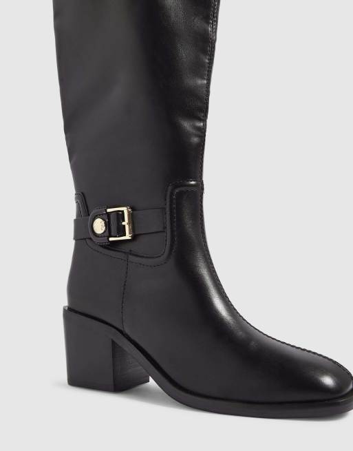 River Island Faux leather buckle high leg boots in black, 3 of 4