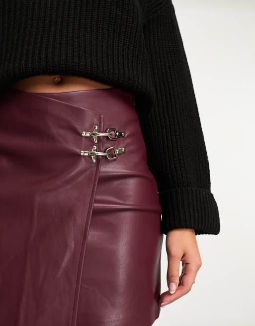 Dark red shop leather wrap skirt