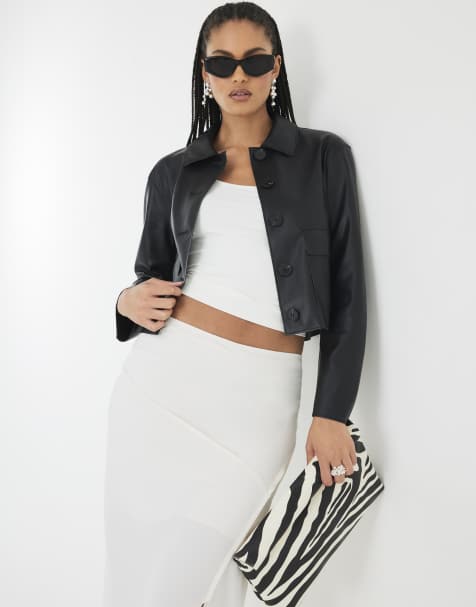 River Island Faux leather button through jacket in black - view 1