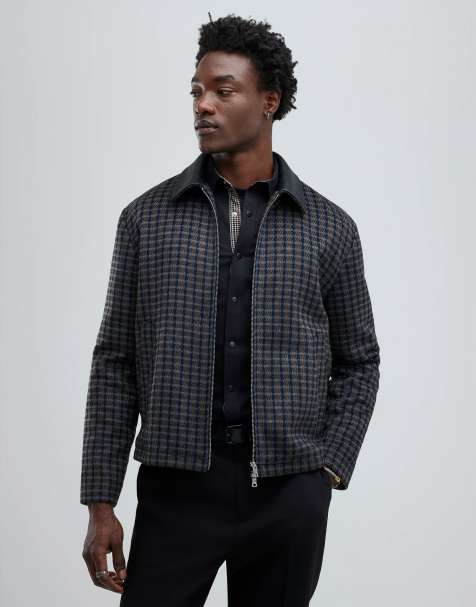 River Island Faux leather check collared jacket in black - view 1