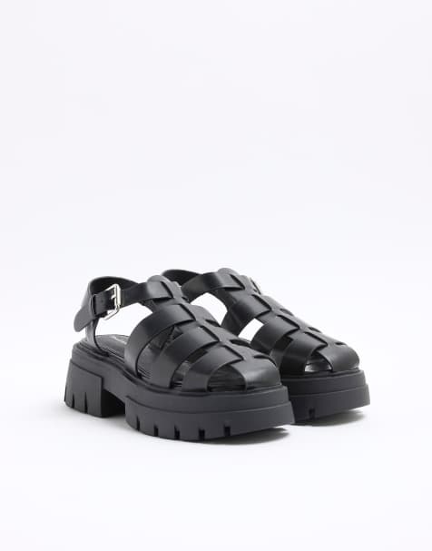 River Island Faux leather chunky fisherman sandals in black - view 1