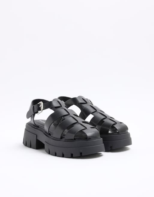 River Island Faux leather chunky fisherman sandals in black