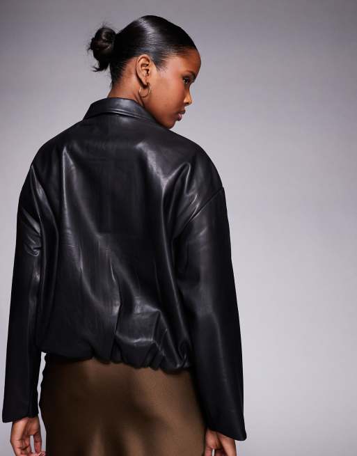 River Island faux leather collared bomber in black, 3 of 4