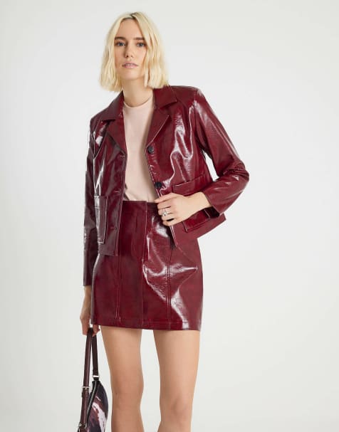River Island Faux leather collared jacket in red - bright - view 1