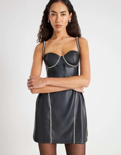 white christmas dresses Black Vegan Leather Mini Dress main image 0