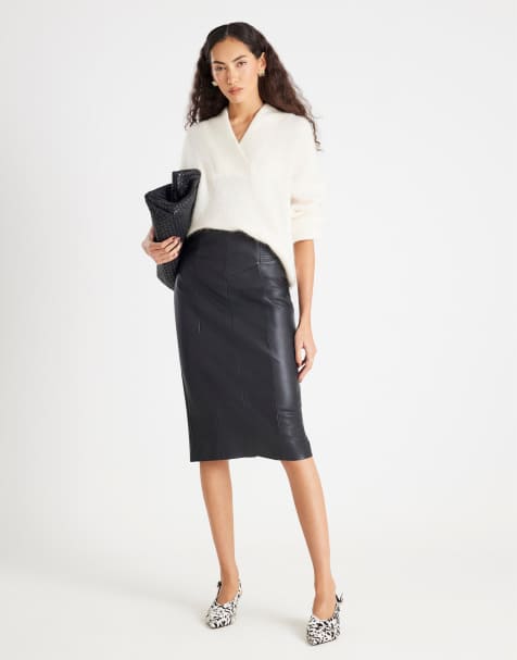 River Island Faux leather corset waist midi skirt in black - view 1