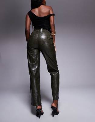 RIVER ISLAND FAUX LEATHER CROC CROPPED PANTS 