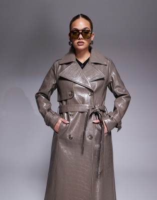 RIVER ISLAND FAUX LEATHER CROC TRENCH COAT 