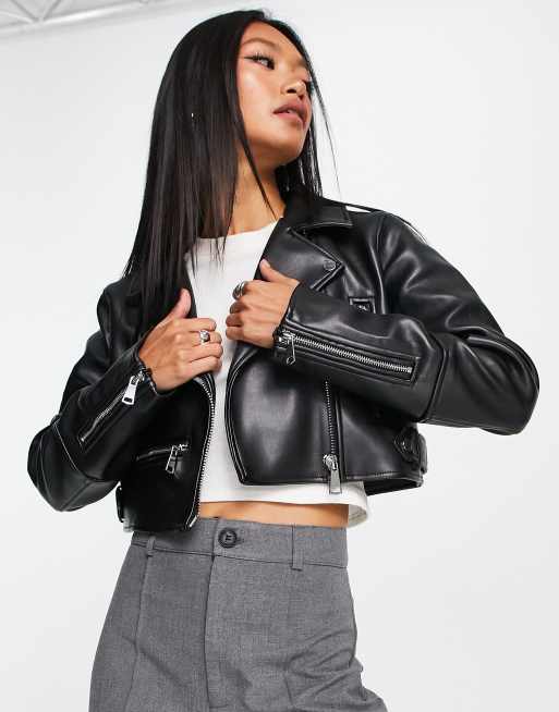 Black cropped clearance leather jacket