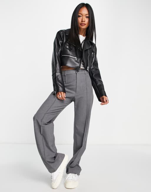 Asos cropped leather look 80's biker jacket sales