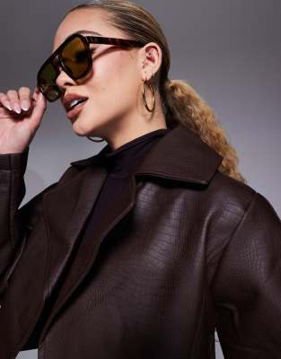 RIVER ISLAND FAUX LEATHER CROP JACKET WITH BALLOON SLEEVES 