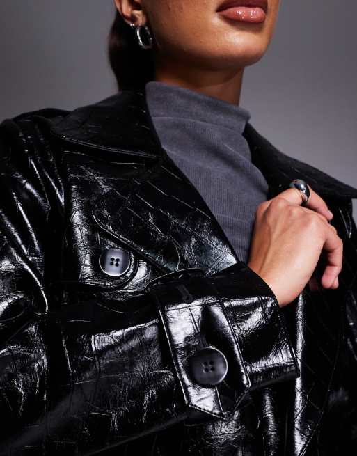 River Island faux leather crop trench in black, 4 of 4