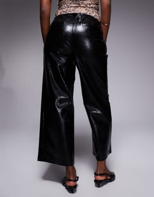 River Island Faux Leather Cropped Buckle Pants In Black