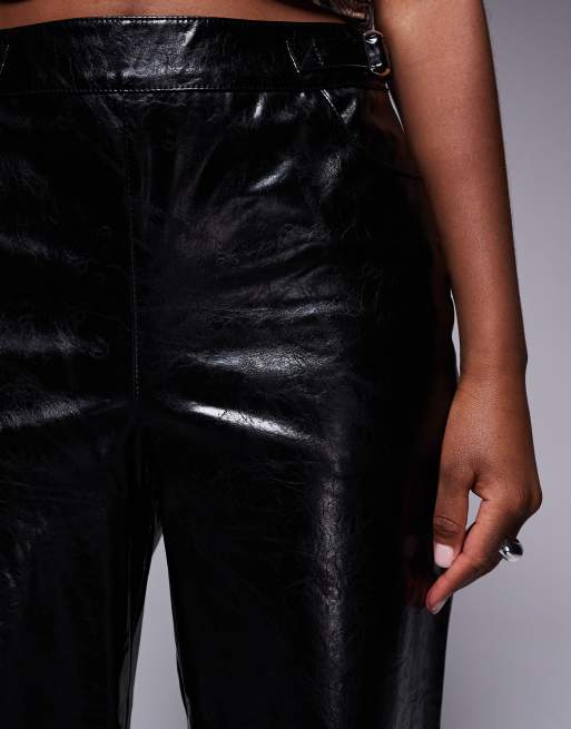 River Island faux leather cropped buckle trouser in black ASOS