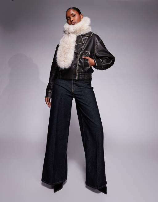 River Island faux leather cropped trench jacket in black, 3 of 4