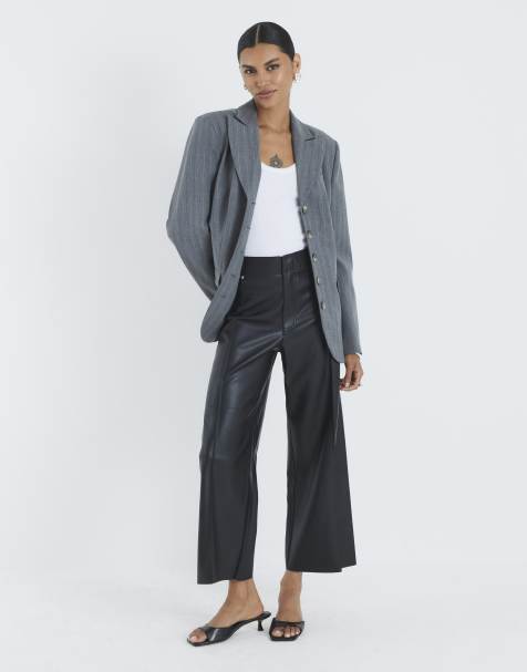 River Island Faux leather cropped trousers in black