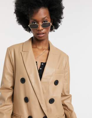 camel faux leather blazer