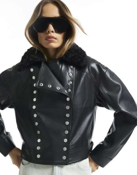 River Island Faux leather drummer jacket in black - view 1