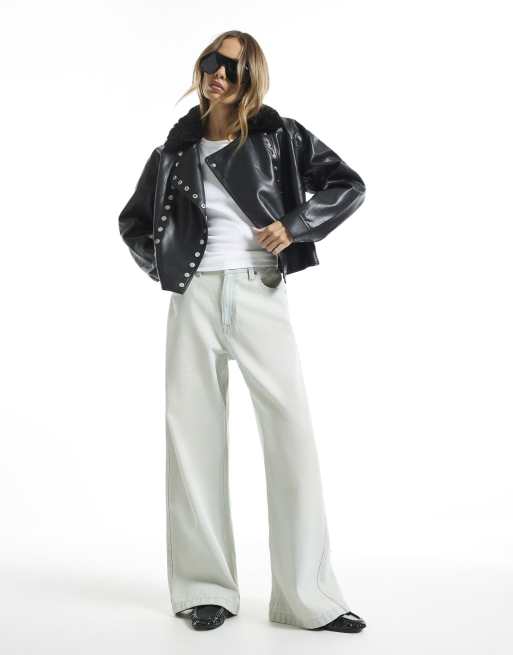 River Island Faux leather drummer jacket in black, 3 of 4