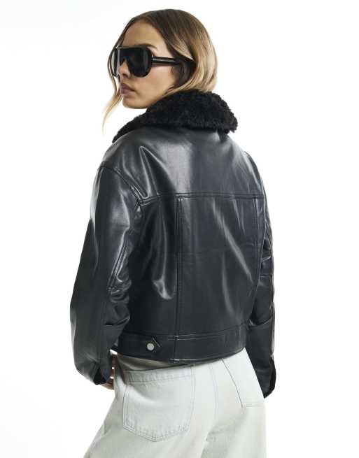 River Island Faux leather drummer jacket in black, 4 of 4
