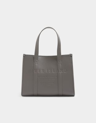 River Island Faux leather embossed shopper bag in grey