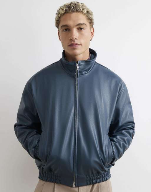 River Island Faux leather embroidered bomber jacket in blue - dark, 4 of 4