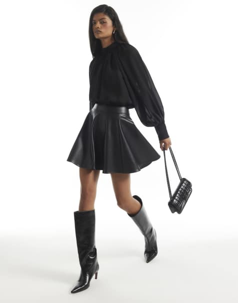 River Island Faux leather flippy a line skirt in black - view 1