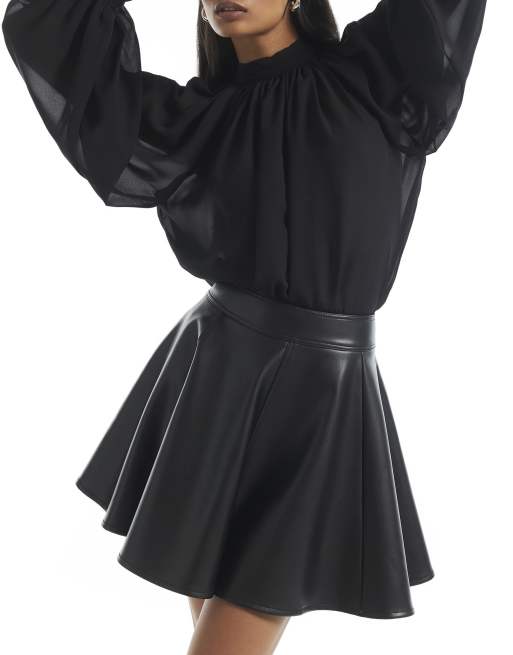River Island Faux leather flippy a line skirt in black, 3 of 4