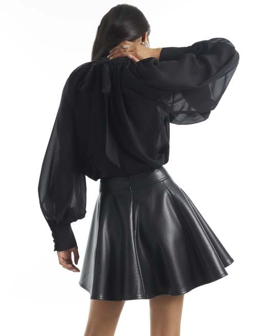 River Island Faux leather flippy a line skirt in black, 4 of 4