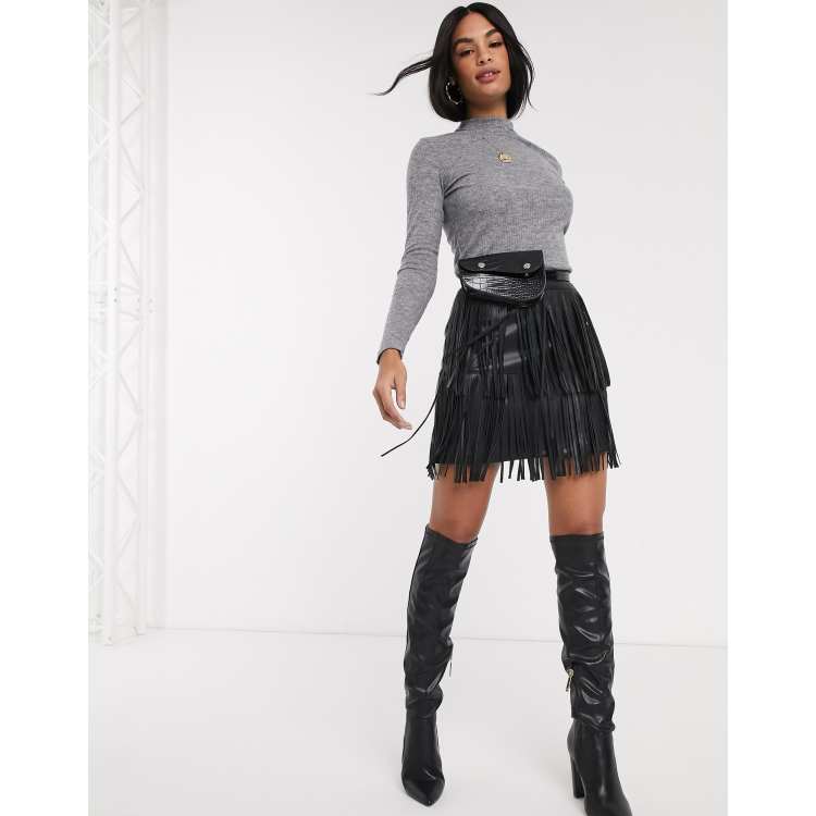 Long leather fringe clearance skirt