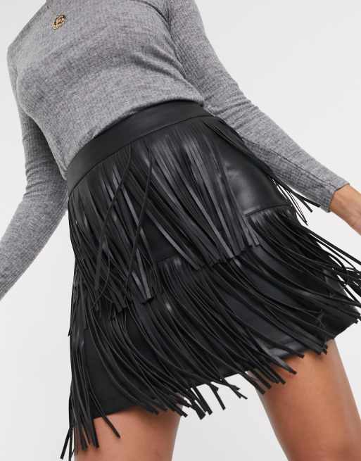 Leather fringe clearance mini skirt