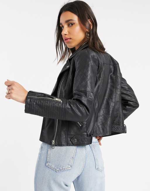 Black faux leather 2025 jacket with gold zipper