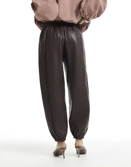 River Island Faux leather hareem trousers in purple, 4 of 4