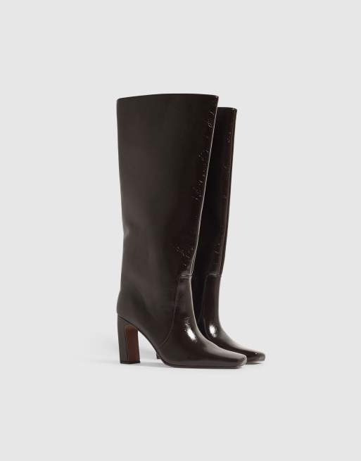 River Island Faux leather high leg heeled boots in brown - dark, 2 of 4