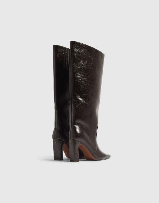 River Island Faux leather high leg heeled boots in brown - dark, 4 of 4