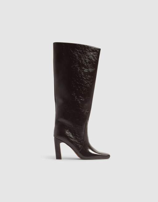 River Island Faux leather high leg heeled boots in brown , 3 of 4