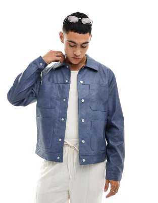 Veste En Simili Cuir Bleu River Island Style Motard - Taille Régulière, Occasion Très Bon état - Épuisée Partout