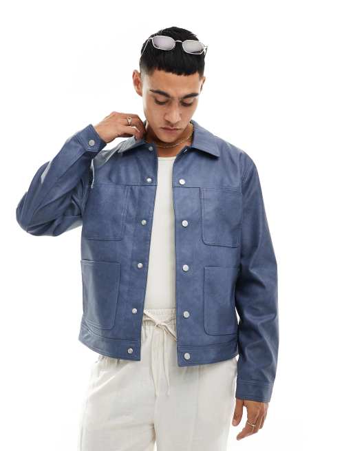 River Island faux leather jacket in light blue