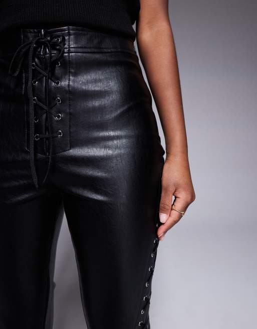 River Island faux leather lace up trouser in black ASOS