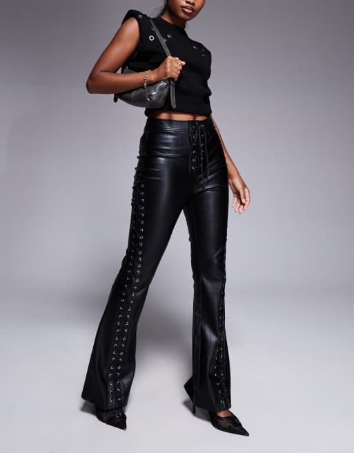Lace up faux leather pants discount