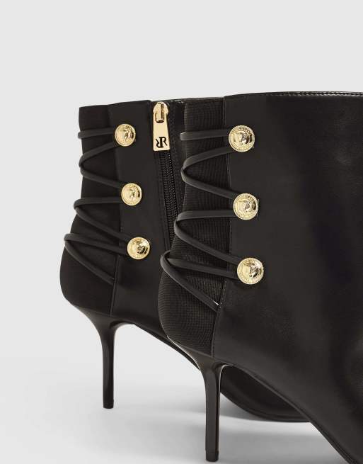 River Island Faux leather lion button tie up boots in black, 3 of 4