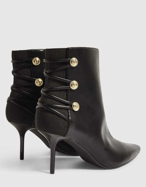 River Island Faux leather lion button tie up boots in black, 4 of 4
