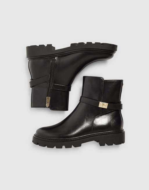 River Island Faux leather lock ankle chunky boots in black, 3 of 4