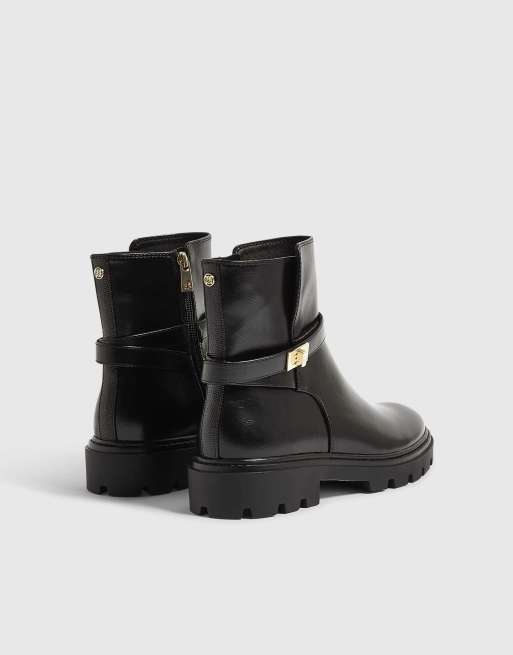River Island Faux leather lock ankle chunky boots in black, 4 of 4
