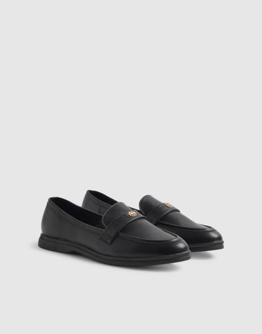 River Island Faux leather metal decal loafers in black , 2 of 4