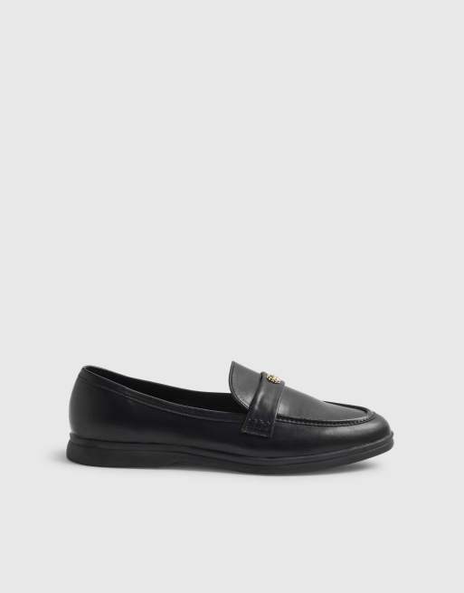 River Island Faux leather metal decal loafers in black , 3 of 4