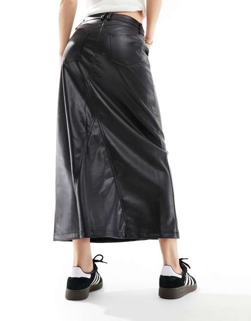 River Island faux leather midaxi skirt in black ASOS