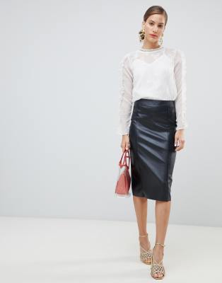 black leather midi skirt