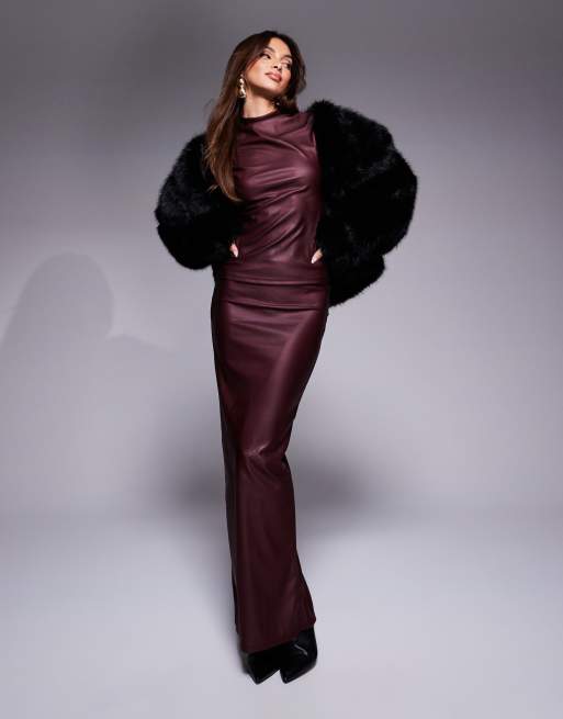 Red leather look skirt river island sales