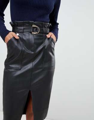 River Island faux leather midi skirt in 